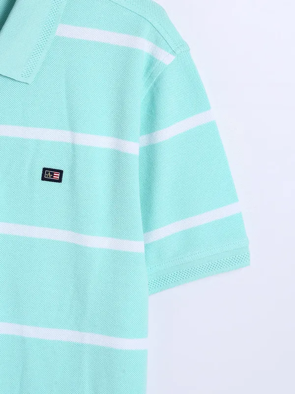 Arrow sea green cotton stripe t shirt