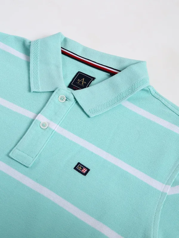 Arrow sea green cotton stripe t shirt