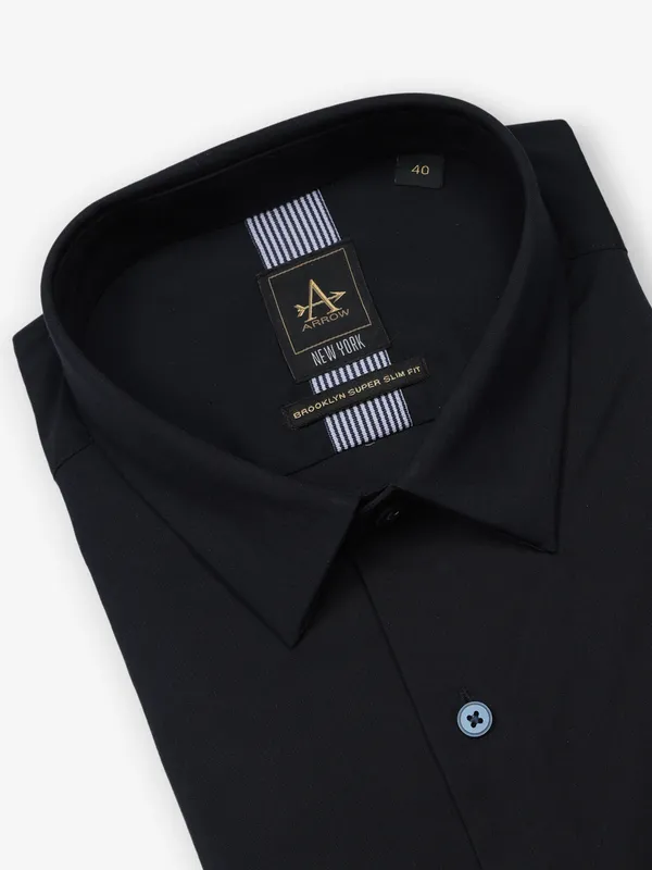 ARROW navy plain cotton brooklyn fit shirt