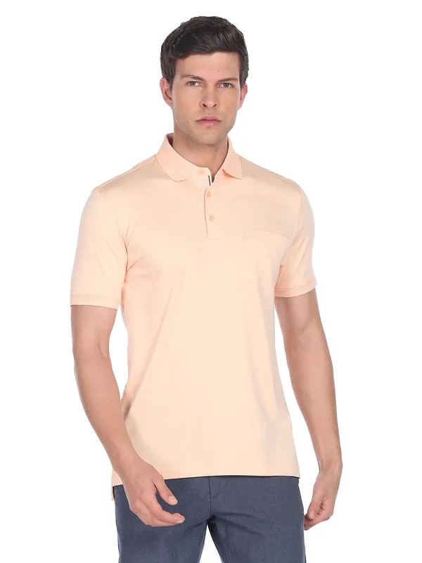 Arrow peach cotton plain t shirt