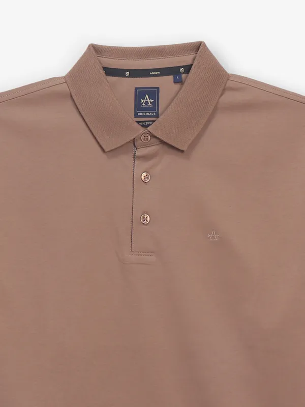 ARROW plain brown cotton polo t-shirt