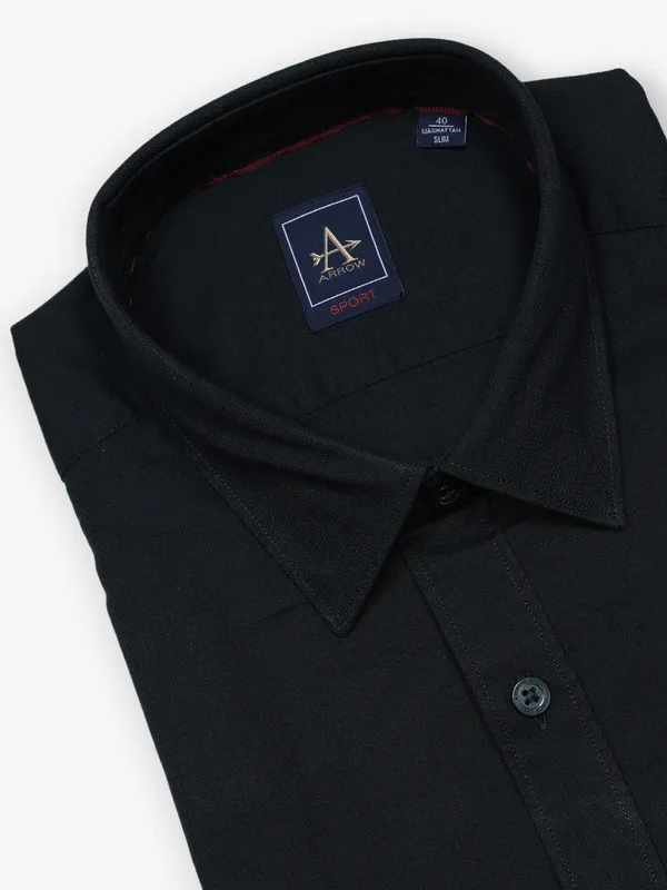 ARROW plain charcoal grey cotton shirt