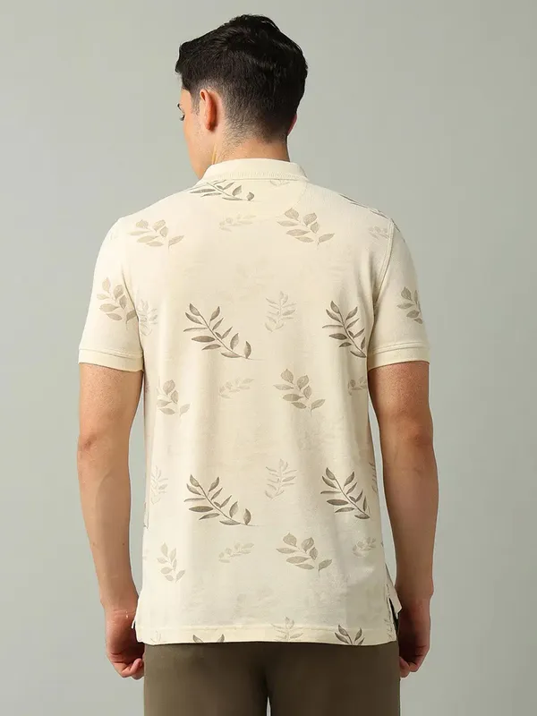 ARROW printed cream cotton polo t-shirt for men