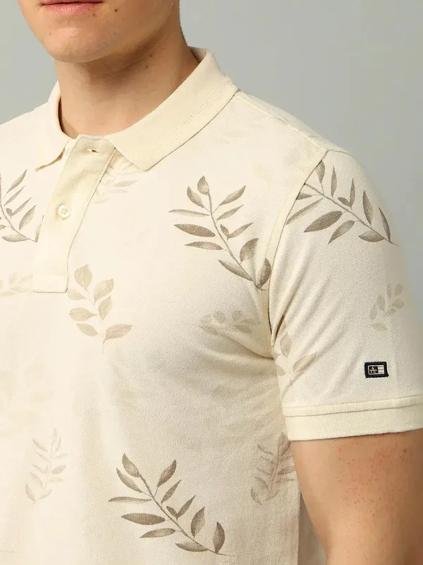 ARROW printed cream cotton polo t-shirt for men