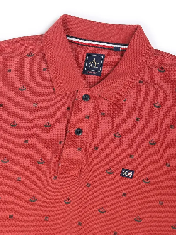Arrow rust orange printed polo neck t shirt