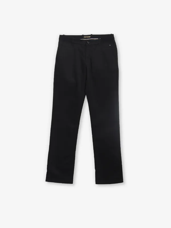 ARROW slim fit solid black cotton trouser