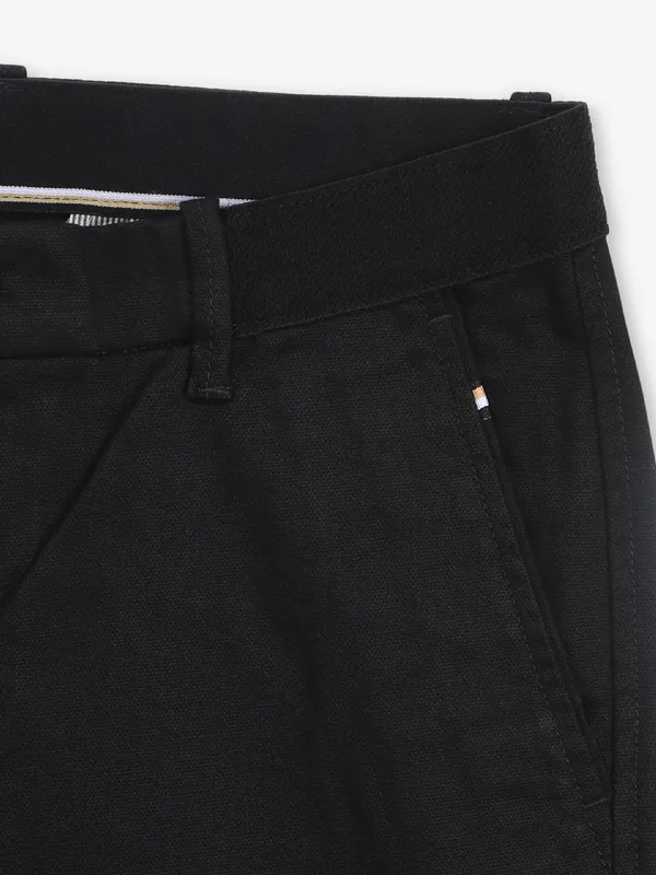 ARROW slim fit solid black cotton trouser