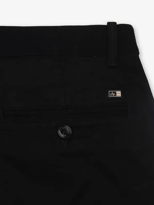 ARROW slim fit solid black cotton trouser