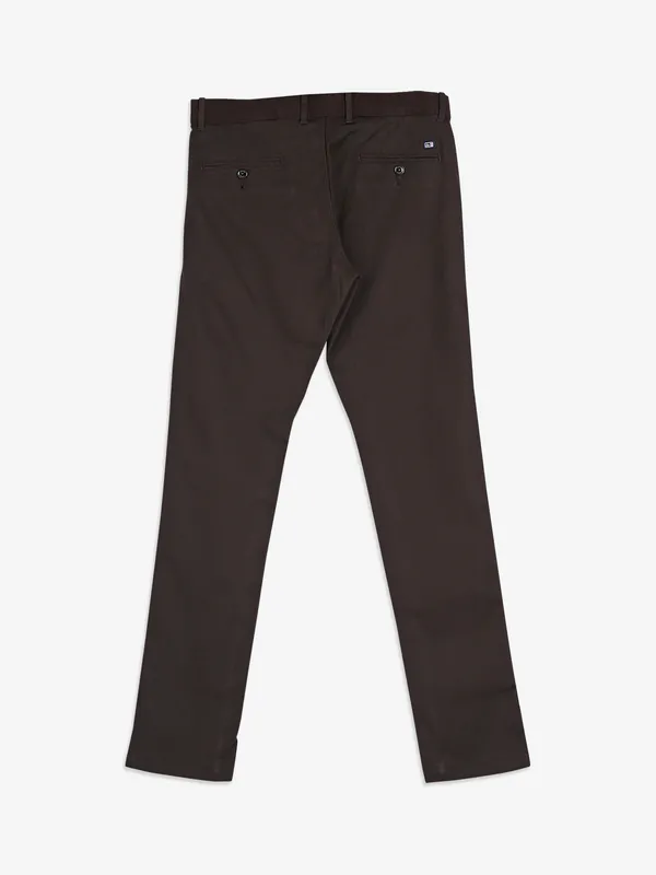 Arrow solid brown cotton trouser