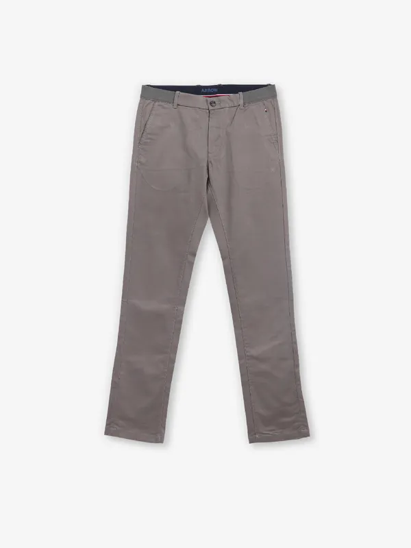 ARROW solid light brown cotton trouser