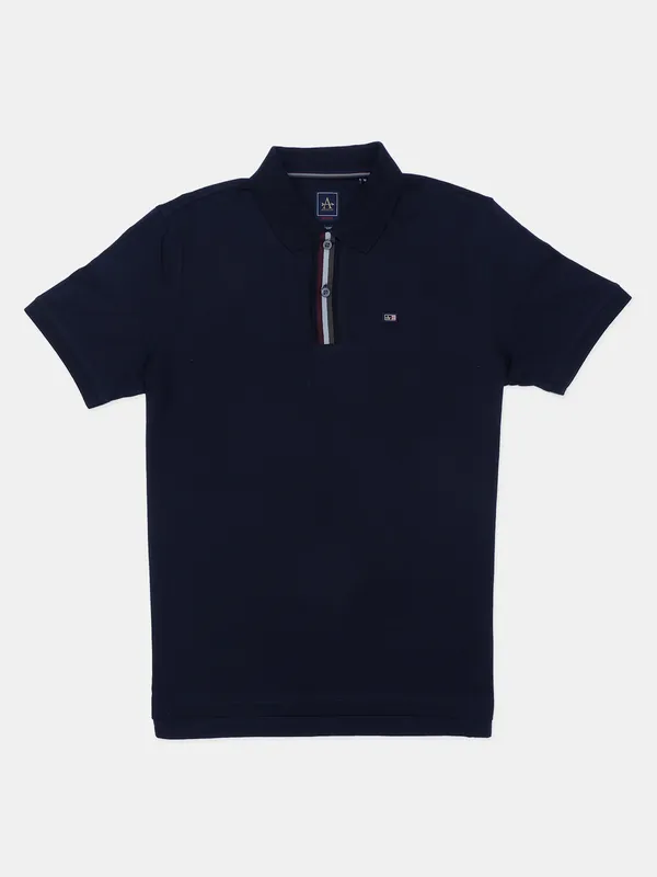 Arrow solid navy cotton regular fit t shirt