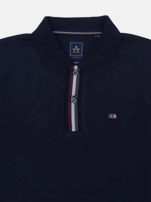 Arrow solid navy cotton regular fit t shirt