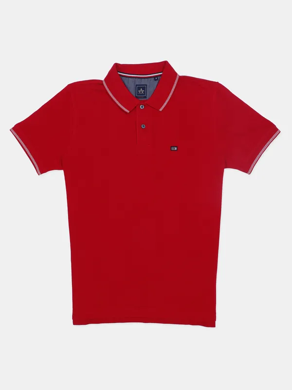 Arrow solid red cotton slim fit t shirt