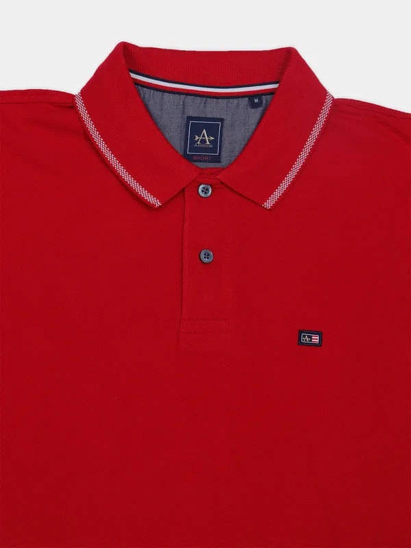 Arrow solid red cotton slim fit t shirt
