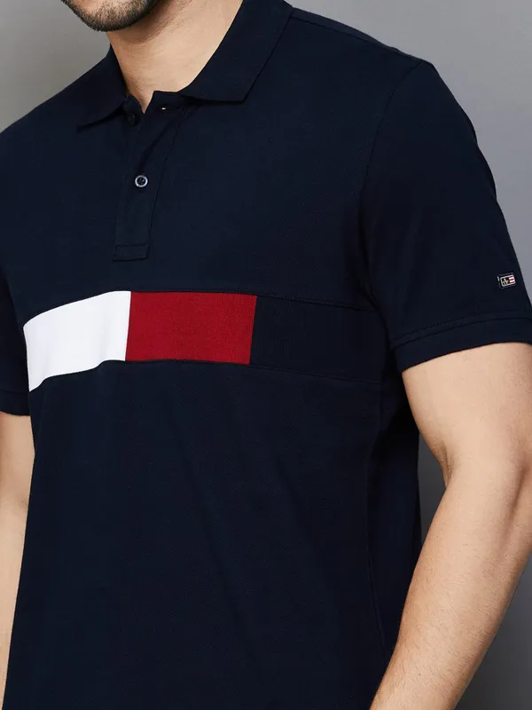 ARROW SPORT color block pattern navy cotton t-shirt