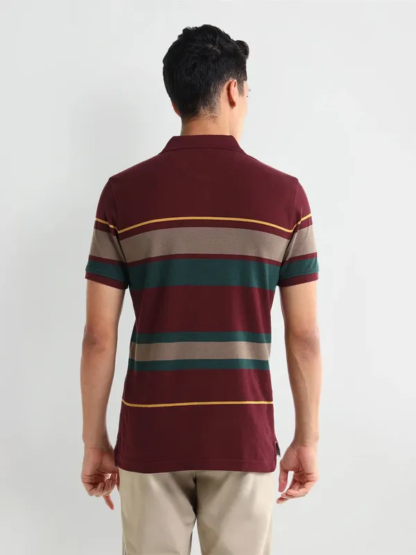 ARROW SPORT color block pattern wine cotton t-shirt