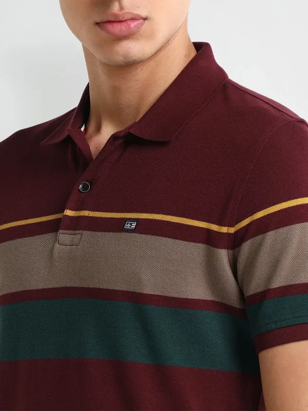 ARROW SPORT color block pattern wine cotton t-shirt