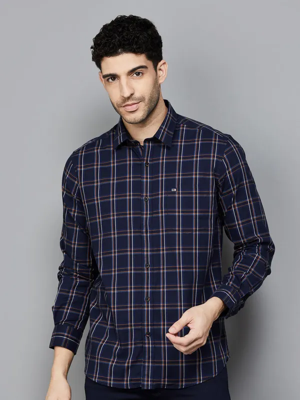 ARROW SPORT navy cotton casual check shirt for men