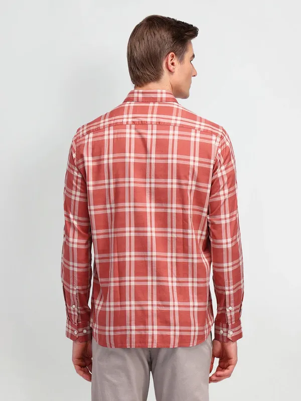 ARROW SPORT peach checkered casual shirt