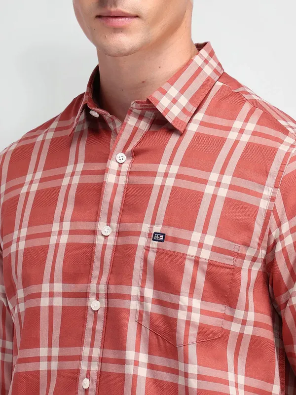 ARROW SPORT peach checkered casual shirt