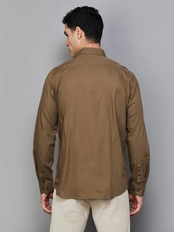 ARROW SPORT plain brown casual shirt for men