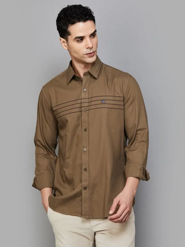 ARROW SPORT plain brown casual shirt for men