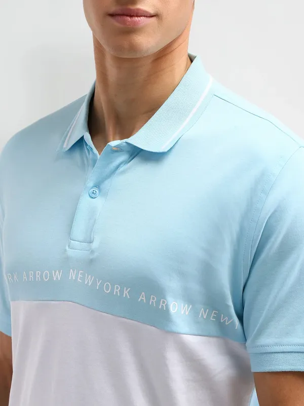 ARROW SPORT sky blue and white color block polo t-shirt