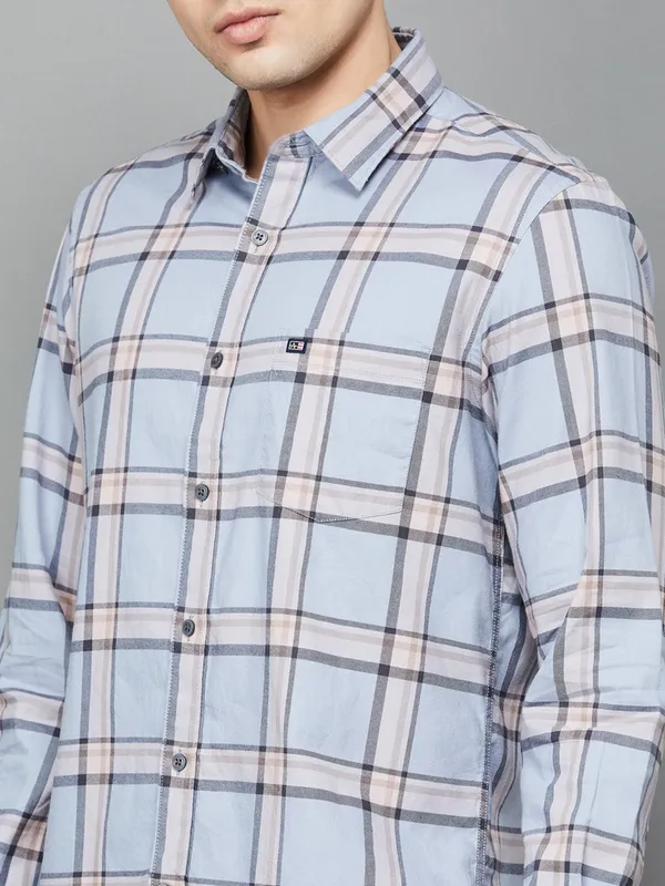 ARROW SPORT sky blue checkered casual shirt for men