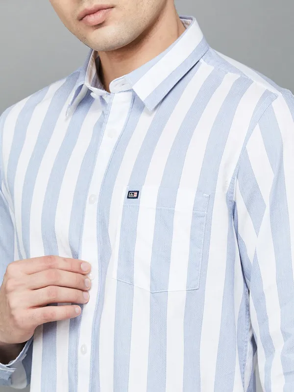 ARROW SPORT sky blue striped cotton casual shirt