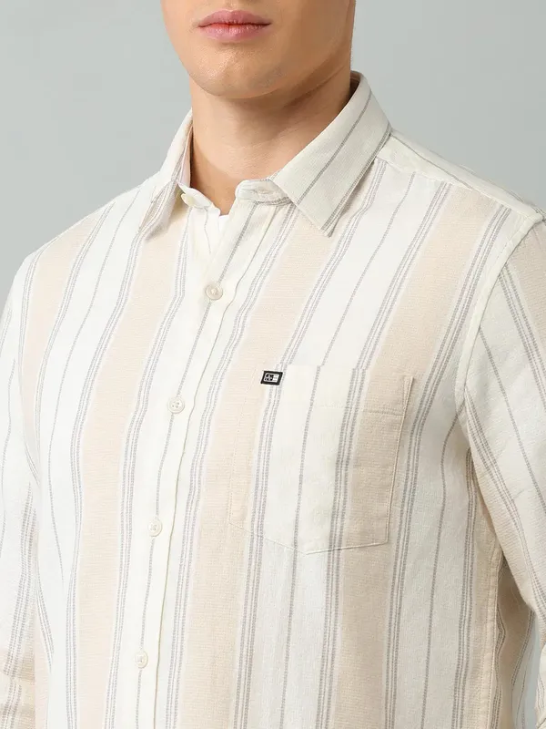 ARROW striped beige casual slim fit shirt