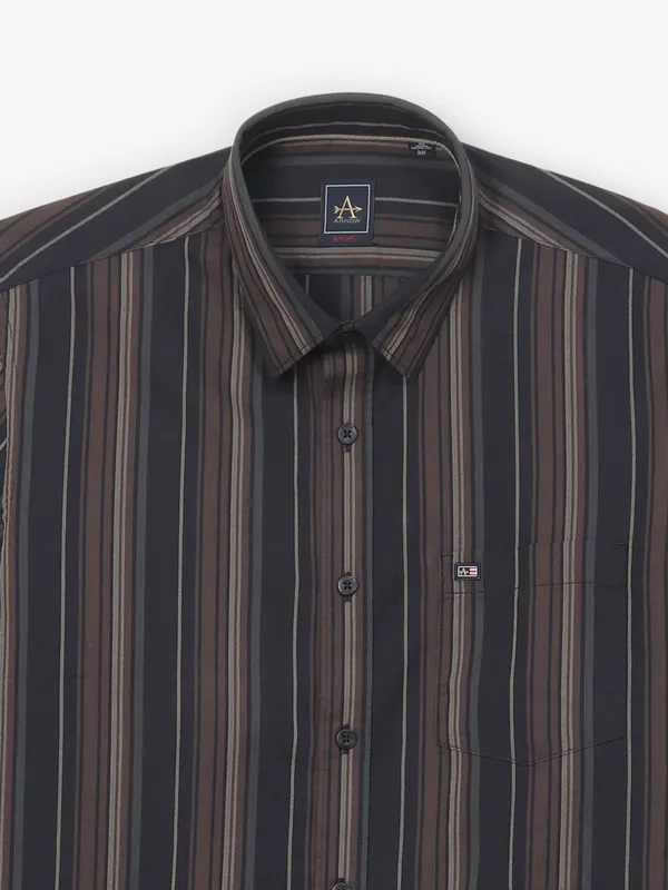 ARROW striped brown cotton casual wear shirt