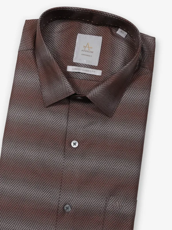 ARROW striped brown slim fit formal wear shirt