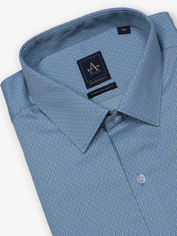ARROW teal blue textured cotton shirt