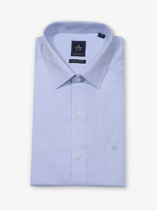 ARROW textured blue cotton slim fit shirt