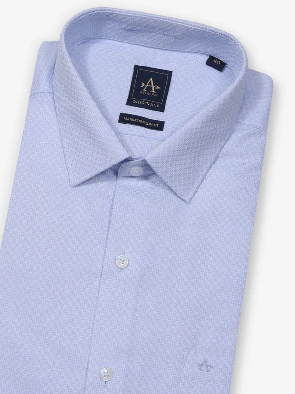 ARROW textured blue cotton slim fit shirt