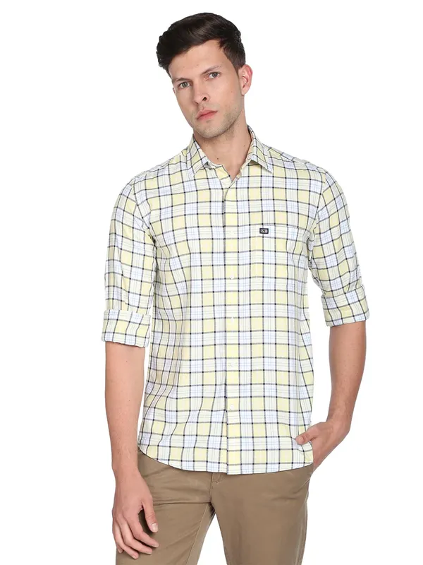 Arrow white and yellow cotton checks shirt