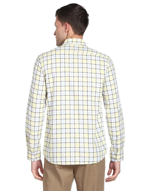 Arrow white and yellow cotton checks shirt