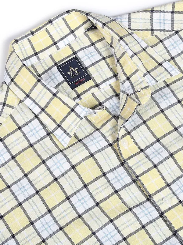 Arrow white and yellow cotton checks shirt