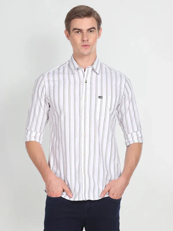 Arrow white cotton stripe shirt