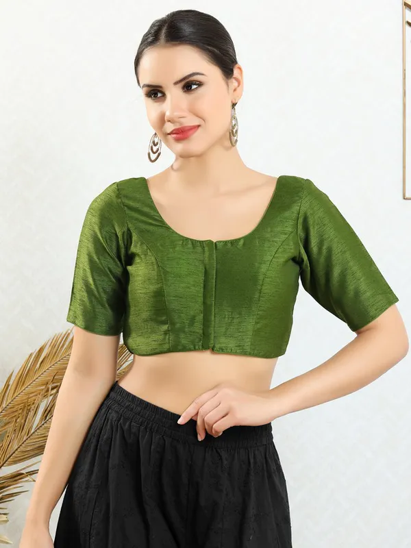 Art silk mehndi green ready made blouse