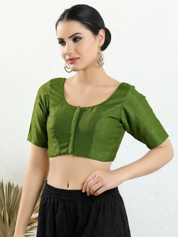Art silk mehndi green ready made blouse