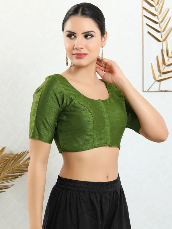 Art silk mehndi green ready made blouse