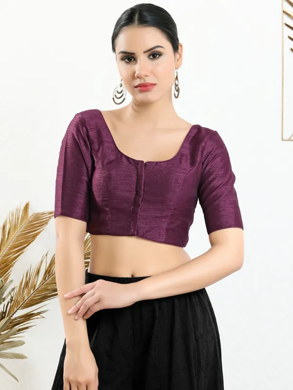Art silk plain wine ready made blouse