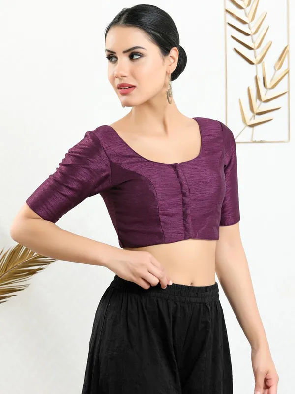 Art silk plain wine ready made blouse