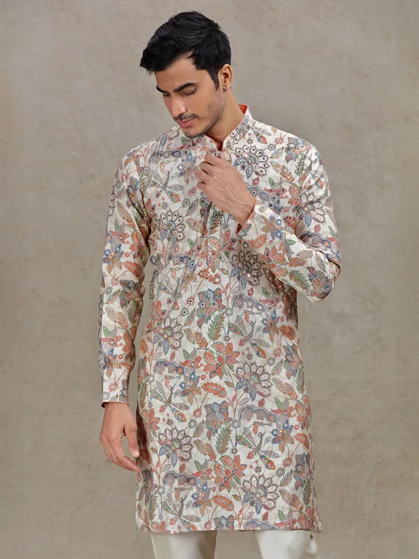 Artisanal elegance grey kurta suit in heavy work