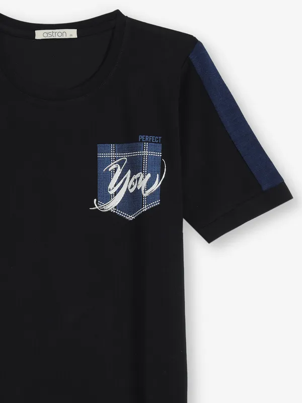 ASTRON black cotton printed t-shirt