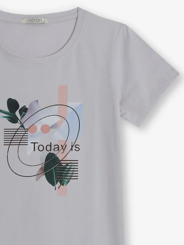ASTRON light grey printed cotton t-shirt