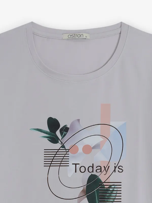ASTRON light grey printed cotton t-shirt