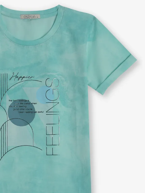 ASTRON mint green printed cotton t-shirt