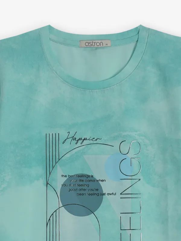ASTRON mint green printed cotton t-shirt